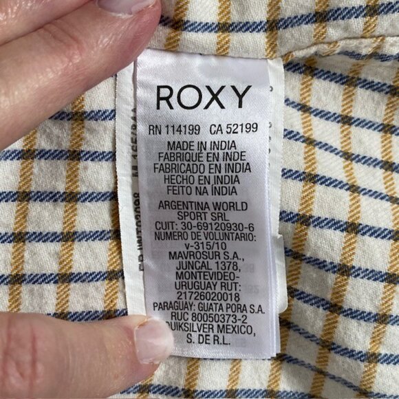 ROXY Squary Cool Yellow Blue Plaid Grunge Flannel Shirt Medium - Picture 12 of 13